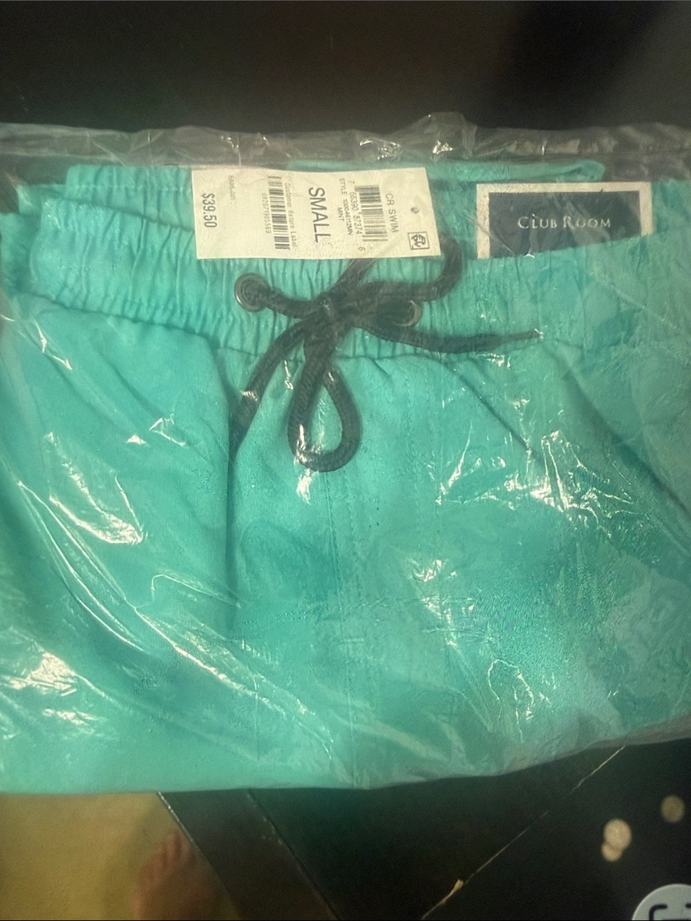 Club Room Bright Teal Kids Swim Shorts with Black Drawstring